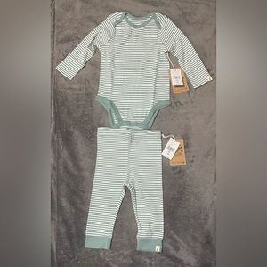 Easy Peary Baby Strip Bodysuit Long Sleeves and Jogger made with Organic Cotton